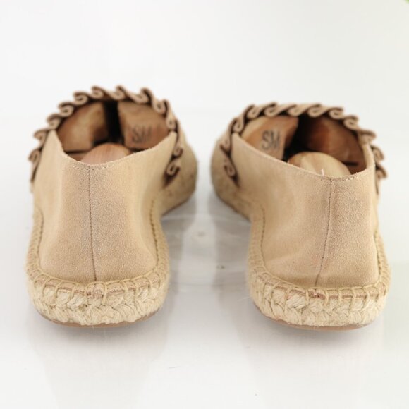 Talbots Womens Izzy Espadrilles Flat Size 9 Tan Nude Suede Ruffle Slip On Shoe - Picture 5 of 12